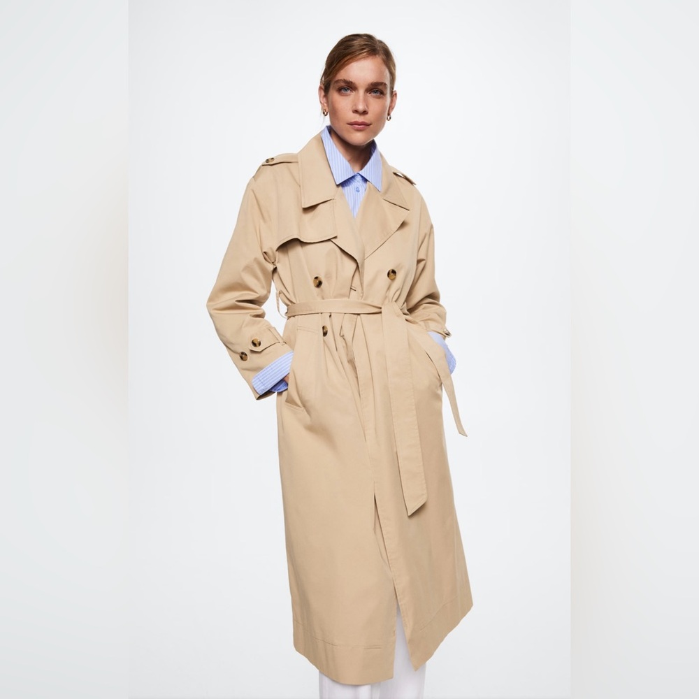 Mango Beige Double-Breasted Trench Coat